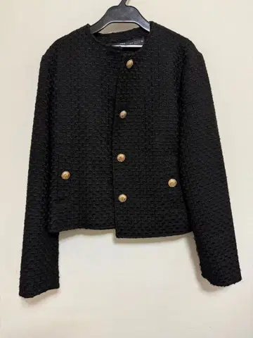 ZARA 블랙 트위드 노카라 자켓 XS