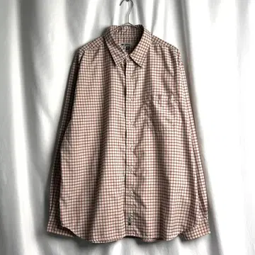 90s NO FEAR 체크 셔츠 XL 라이트 그레이 x 레드 격자