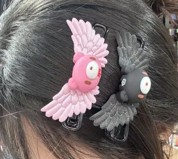 GLOOMY 헤어 클립 블랙 핑크 그루미 클립 깃털 헤어핀