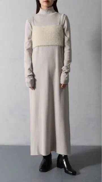 [ &g'aime ] 샤기 뷔스티에+리브 니트 원피스 세트