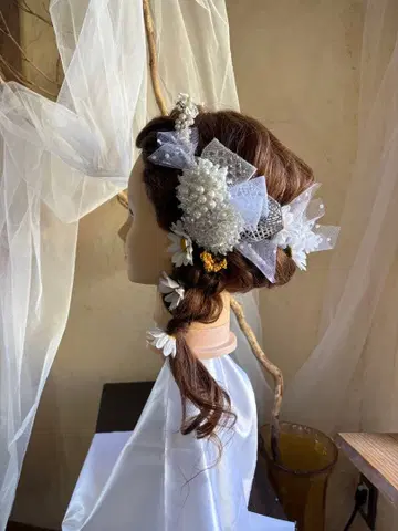 머리띠 포함 일본 의류 머리 장식 화이트 꽃 리본