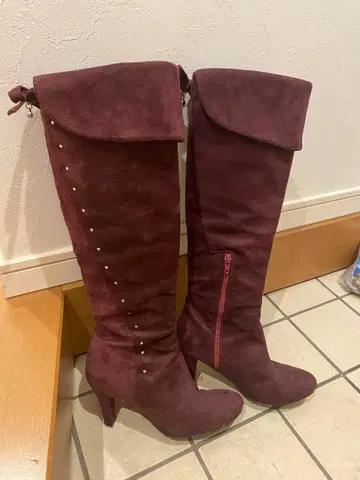 버건디 스웨이드 롱 부츠 L 사이즈