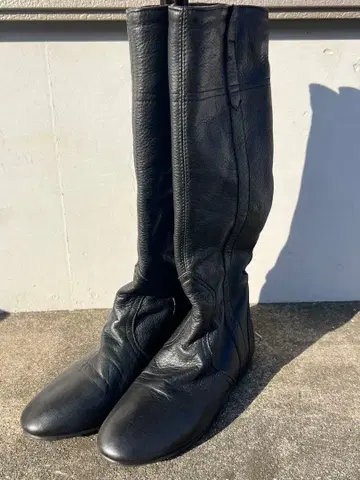 블랙 가죽 롱 부츠