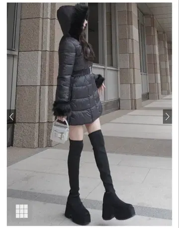 GRL 스트레치 통굽 니트 부츠 24cm 블랙