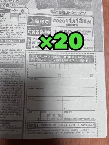 주간 소년 점프 4 5호 합병호 응모권