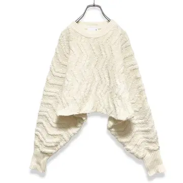 새상품급 KBF 루프얀 자카드 니트 와이드 슬리브 크롭 기장