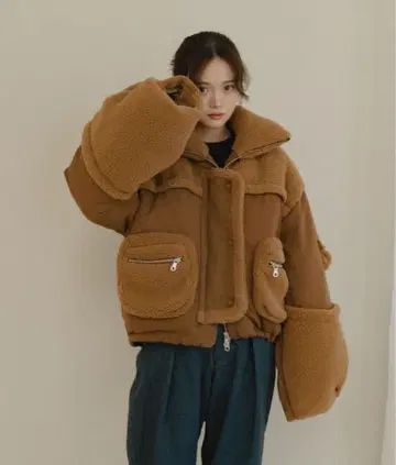 완판템 PINUE 피누에 보아 콤비 다운 브라운 다운 자켓