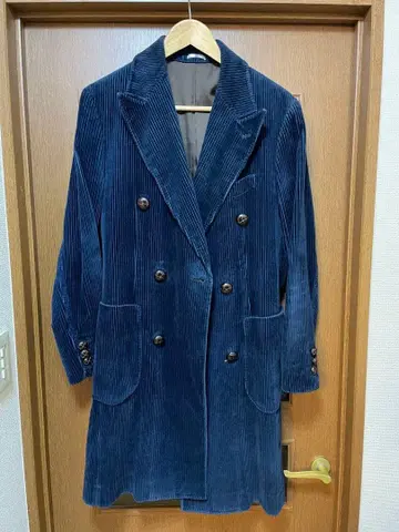 더블 브레스트 체스터 코트 코듀로이 네이비 블루 정장 셀렉트