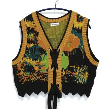 PINKINIKO 니트 베스트 레이스업 여성용 브라운 오렌지