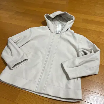 새상품 gu 니트 멜톤 숏 후디 코트 XL 내추럴 코지 멜톤