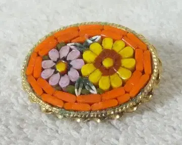 레어 마이크로 모자이크 브로치 꽃무늬 이탈리아제 빈티지