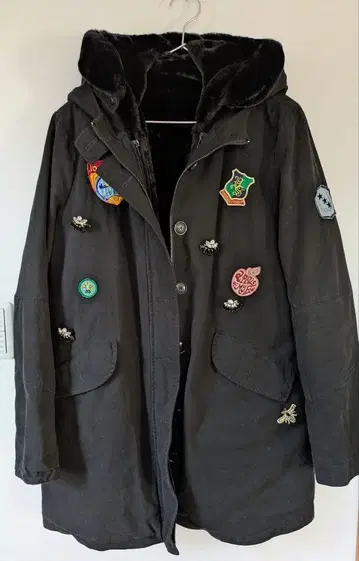 Desigual 데시구알 후드 부착 블랙 모즈 코트 XL