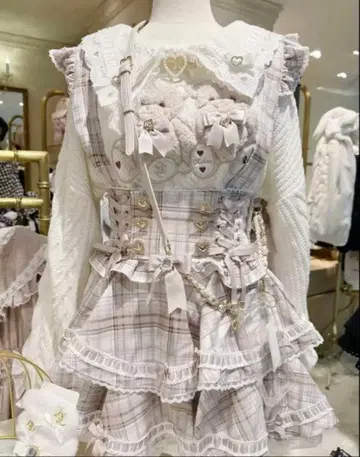 LIZLISA 사다리 리본 체크 티어 치마바지 핑크