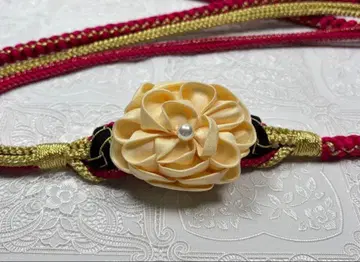 b-201 순수 실크 허리띠 평조 후리소데 성인식 오다마키 펄 꽃 장식