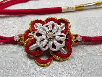 b-203 순수 실크 허리띠 후리소데 성인식 수작업 끈 펄 꽃 장식