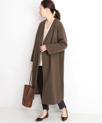 SUPER100 V넥 오버코트 브라운
