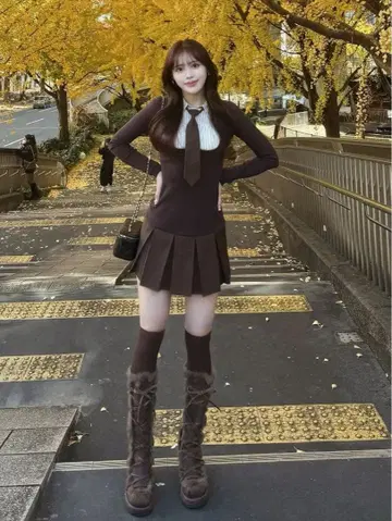 셔츠 도킹 니트 미니 원피스 넥타이 포함