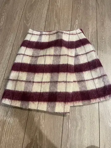 울 혼방 체크 무늬 랩스커트 XS