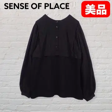 SENSE OF PLACE 스웨이드 느낌 블라우스 블랙 벌룬 소매