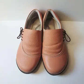 23.5cm 핑크 베이지 가죽 레이스업 슈즈