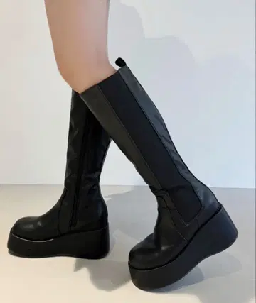 사이드 고어 볼륨 밑창 롱 부츠 블랙 22.5