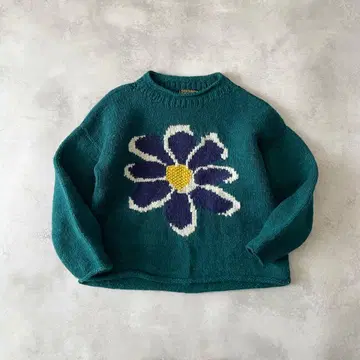 80s REY WEAR 데이지 패턴 양면 에콰도르 니트 꽃 그린
