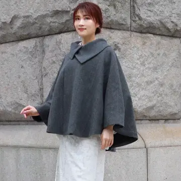 기모노 코트 겨울 차콜 그레이 롤 칼라 기모노 코트 판초