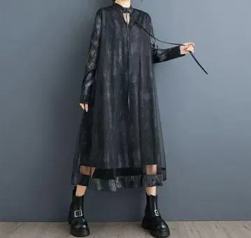 재입고 봄 상품 모드 스타일 시어 원피스 레이어드 A라인 롱 빅사이즈