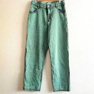 마렝고 데님 팬츠 면 100% 그린 M 하의 스트레이트 청바지