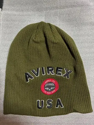 AVIREX 올리브 니트 모자