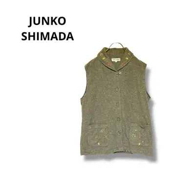 [ 시마다 준코 ] 베스트 겉옷 레이어드 귀여운 꽃무늬 자수 그레이 M