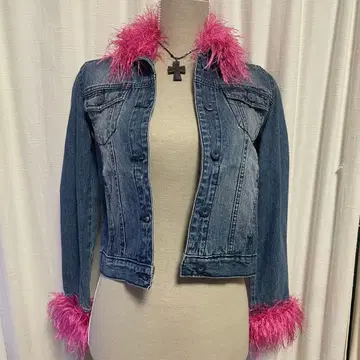 데님 자켓 L 사이즈 핑크 퍼 포함