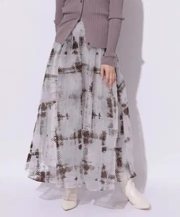 마이 스트라다 그라데 체크 플로키 스커트 핑크 베이지 34