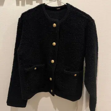 미사용품 금장 버튼 노카라 컴팩트 라메 니트 자켓 Mila Owen