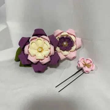 성인식 기모노 머리 장식 츠마미자이쿠 핑크 보라색 Watuu 와츠