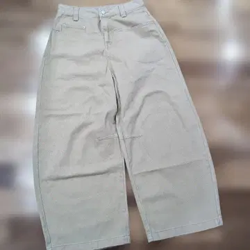 베이지 코튼 혼방 와이드 팬츠