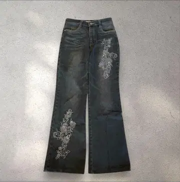 여성용 데님 팬츠 CAROUGE 자수 플레어 S 아메카지 y2k