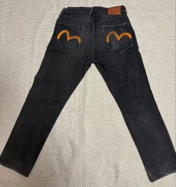 [ 인기 ] EVISU 에비수 청바지 오렌지 구제 의류 블랙 데님 팬츠