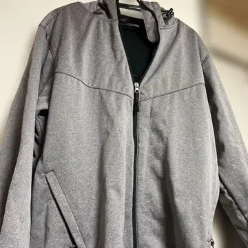 그레이 후드 부착 집업 아우터