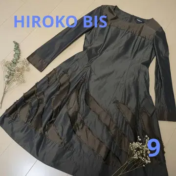 HIROKO BIS 원피스 광택 디자인 프릴 다크 브라운