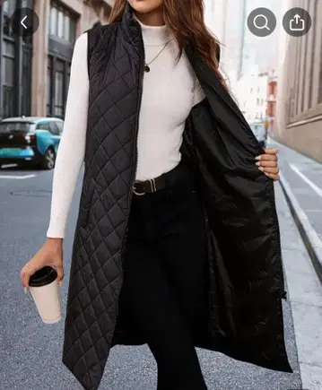 블랙 퀼팅 롱 베스트