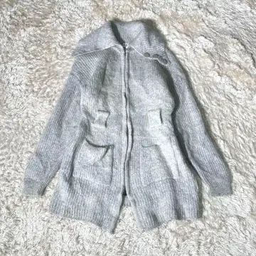 레어 키드모헤어 니트 코트 원피스 라이트 그레이