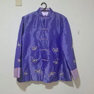 [택 포함 새상품] 차이나 드레스풍 자켓 아우터 나비 자수 보라색 새틴