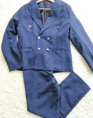 [레어 S 사이즈] 더블 수트 셋업 네이비 스트라이프 모드/V계