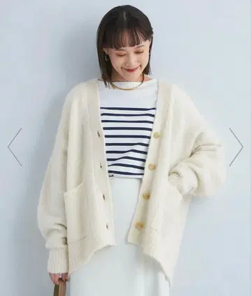 그린 라벨 릴랙싱 알파카 샤기 V넥 가디건