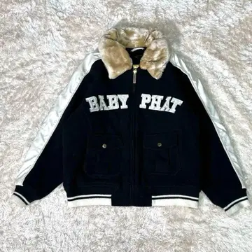 BABY PHAT 충전솜 블루종 자수 로고 퍼 옷깃 블랙 M