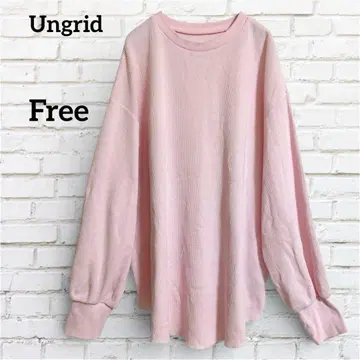 언그리드 와플지 롱 슬리브 핑크 [ F ] 루즈핏 티셔츠
