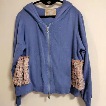 베로폰나 트위드 후드티 퍼프 슬리브 더블 지퍼