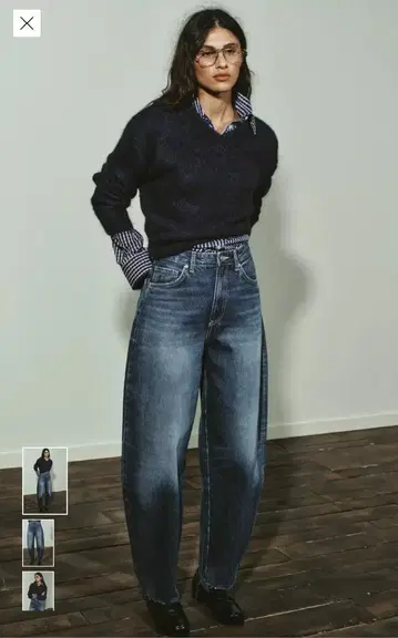 ZARA/택 포함 미사용 새상품/하이웨스트 배럴 레그 코쿤 데님 팬츠