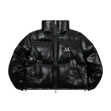 페이브 하이넥 글로시 크롭 패딩